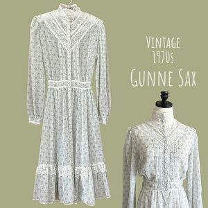 vintage 70s Gunne Sax floral cotton voile dress size small